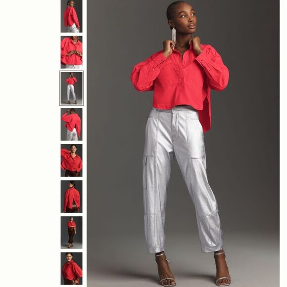 By Anthropologie Red Back-Slit Buttondown Shirt - Picture 3 of 4